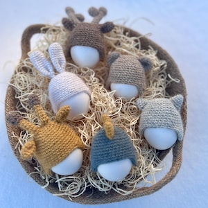Egg hat crochet pattern, 6 variations, Easter animal egg cozy pattern, Crochet egg cozy table decoration, Scrap yarn, Crochet funny gift