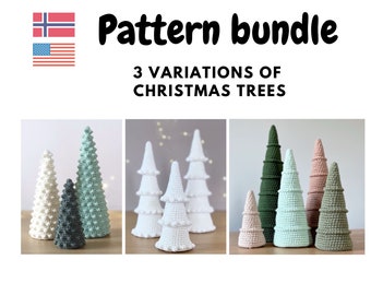 Pattern bundle - 3 variations of Christmas trees, Bobble Christmas trees, Home decor gift, Crochet patterns, Diy Christmas trees decoration