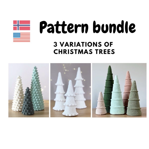 Pattern bundle - 3 variations of Christmas trees, Bobble Christmas trees, Home decor gift, Crochet patterns, Diy Christmas trees decoration