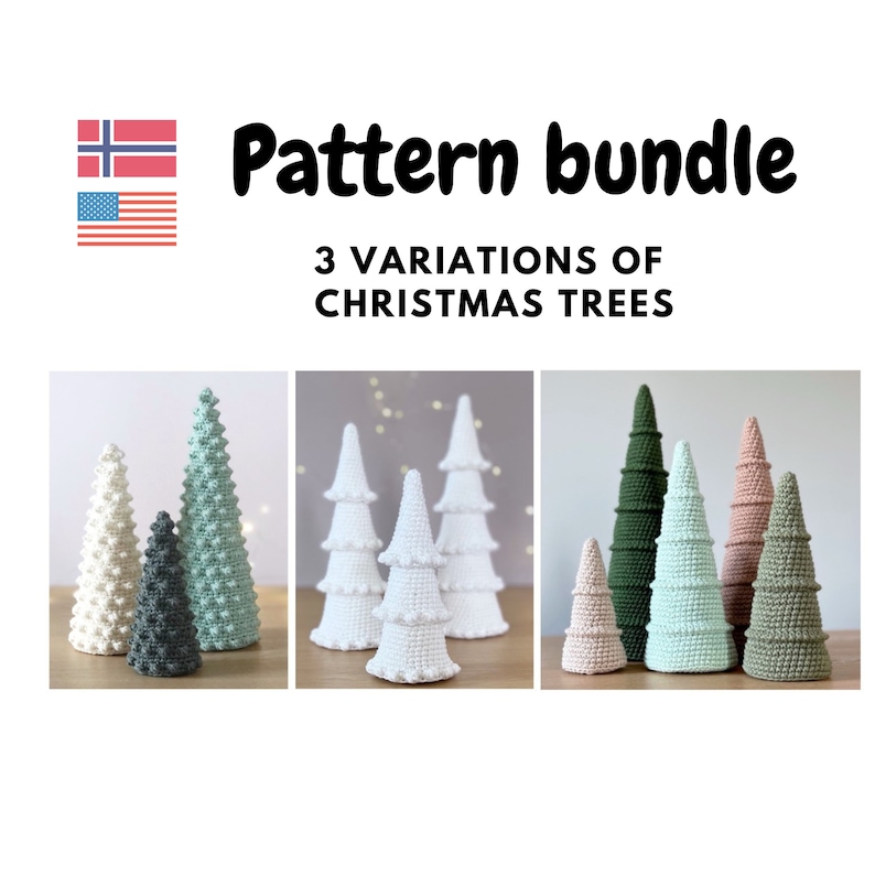 Pattern bundle 3 variations of Christmas trees, Bobble Christmas trees, Home decor gift, Crochet patterns, Diy Christmas trees decoration image 1