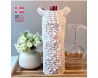 Wine cozy crochet pattern, Heart wine bag, Easy crochet water bottle bag, Wine cover patterns, Bottle tote bag, Housewarming gift pattern