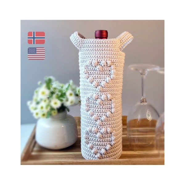 Wine cozy crochet pattern, Heart wine bag, Easy crochet water bottle bag, Wine cover patterns, Bottle tote bag, Housewarming gift pattern