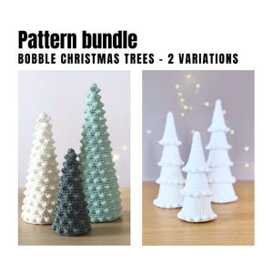 Pattern bundle - 2 variations of Bobble Christmas trees, Home decor holiday gift, Winter crochet patterns, Diy Christmas trees decoration