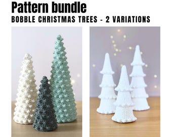 Pattern bundle - 2 variations of Bobble Christmas trees, Home decor holiday gift, Winter crochet patterns, Diy Christmas trees decoration