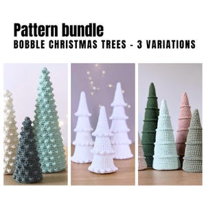 Patroonbundel: 3 variaties kerstbomen, bobbelkerstbomen, woondecoratiecadeau, haakpatronen, doe-het-zelf-kerstbomendecoratie