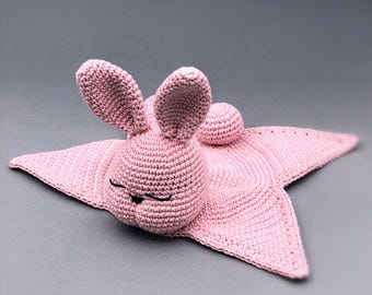 Patrón de crochet en pdf de manta de seguridad suave de conejito, Juguete de bebé amigurumi de conejito fácil, Regalo de baby shower para recién nacidos, Muñeco de trapo con manta de conejo
