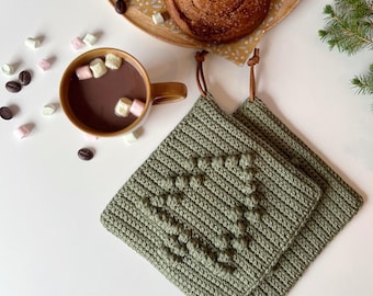 Crochet Christmas tree hot pads pattern, Pot holders easy crochet pattern, Rustic trivet pattern, Kitchen Christmas gift, PDF download