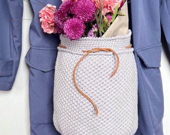 Patrón de ganchillo para bolso tipo saco con cordón, bolso bandolera moderno, patrones de bolsos para proyectos, bolso tote bohemio, bolso bandolera fácil de ganchillo, patrón en PDF
