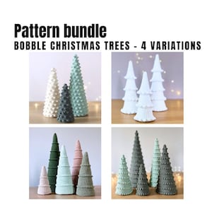 Patroonbundel: 4 variaties kerstbomen, bobbelkerstbomen, woondecoratiecadeau, haakpatronen, doe-het-zelf-kerstbomendecoratie