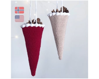 Christmas cone basket crochet pattern, Crochet candy cone pattern, Scandinavian nordic crochet Christmas ornament, Gift bag PDF easy pattern