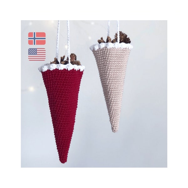 Christmas cone basket crochet pattern, Crochet candy cone pattern, Scandinavian nordic crochet Christmas ornament, Gift bag PDF easy pattern