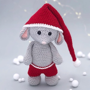 Christmas mouse amigurumi pattern, Crochet Christmas mouse pattern, Crochet Christmas gift, Crochet mouse toy pdf pattern, Holiday diy decor