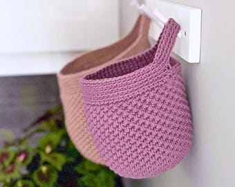 Crochet Hanging Basket Pattern, Teardrop Wall Basket, Hanging Storage Basket Crochet Pattern, Modern Home Decor, Plant Basket PDF, 2 sizes