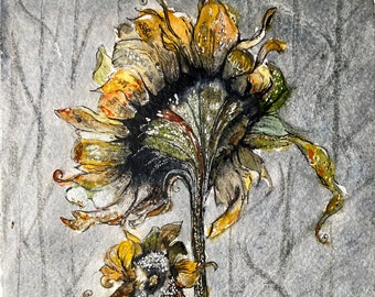 Wild Flower Bouquet Original Watercolor on Handmade Paper with Deckled Edge