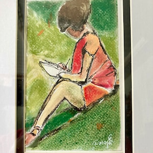Original Soft Pastel Little Girl Reading Book/Framed/With Stand/Impressionist/Painterly/Childs Room Art/9 x 11/Darcy Brambrink Art