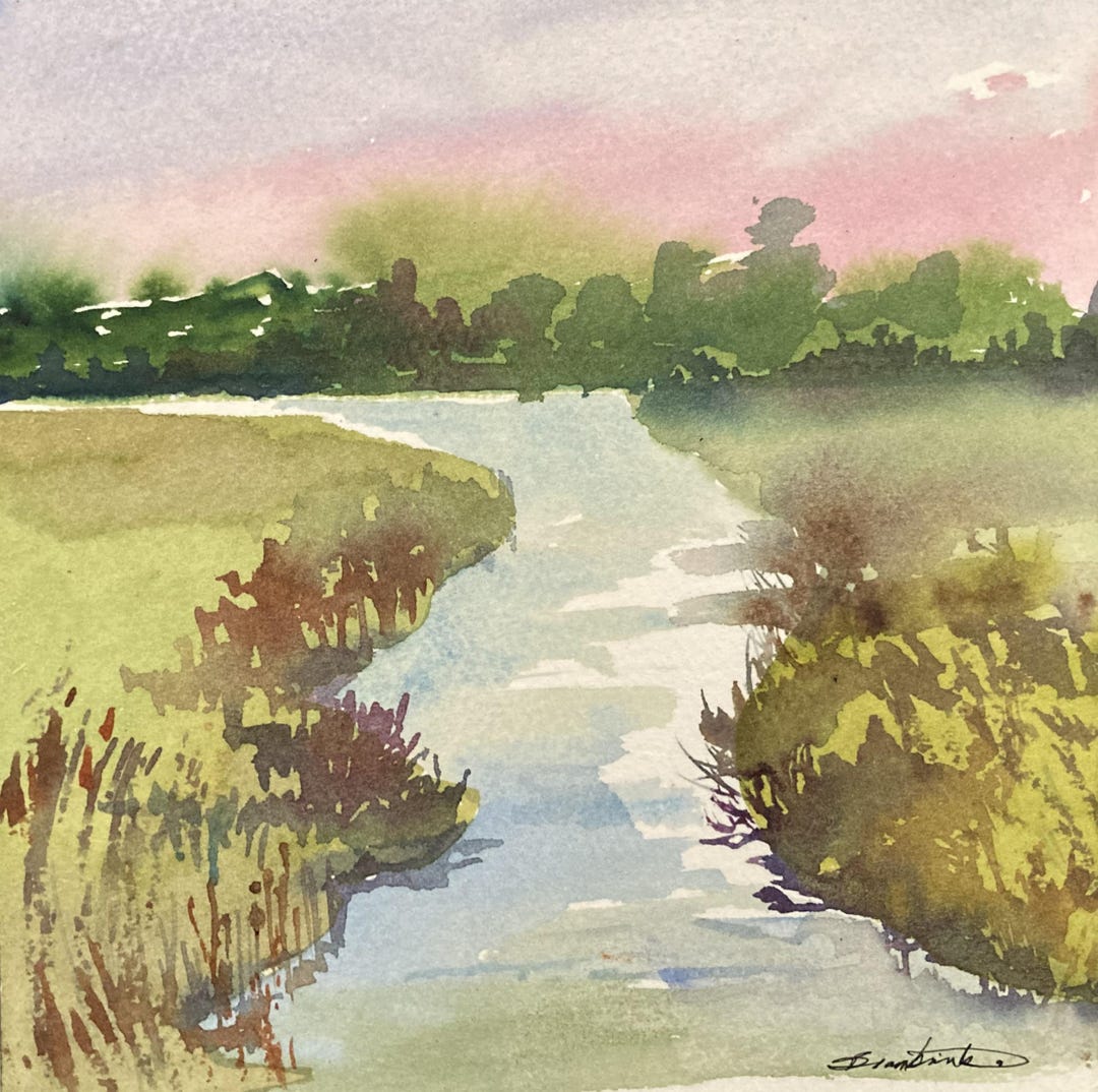 Watercolour Riverside Original River Landscape Watercolor Painting - Ready to Hang - Etsy