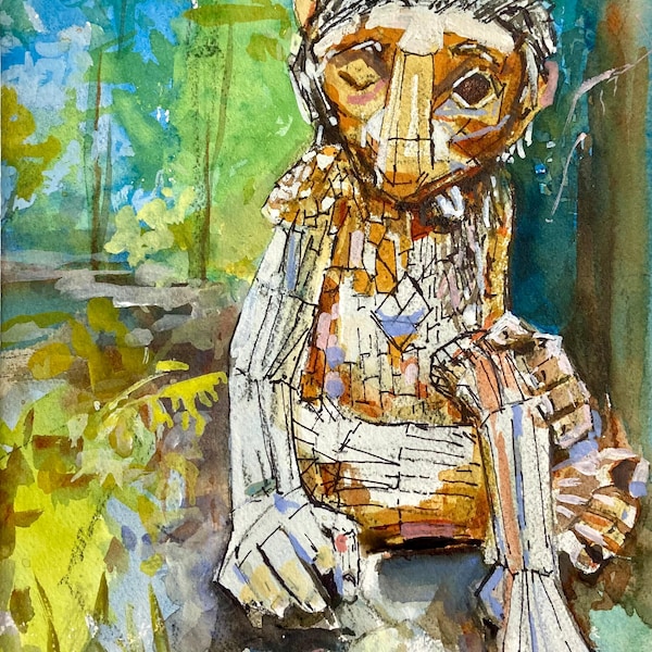 Woodland Troll Watercolor Painting/Children's Room/Nursery/Fantasy Artwork/Landscape/Darcy Brambrink Art