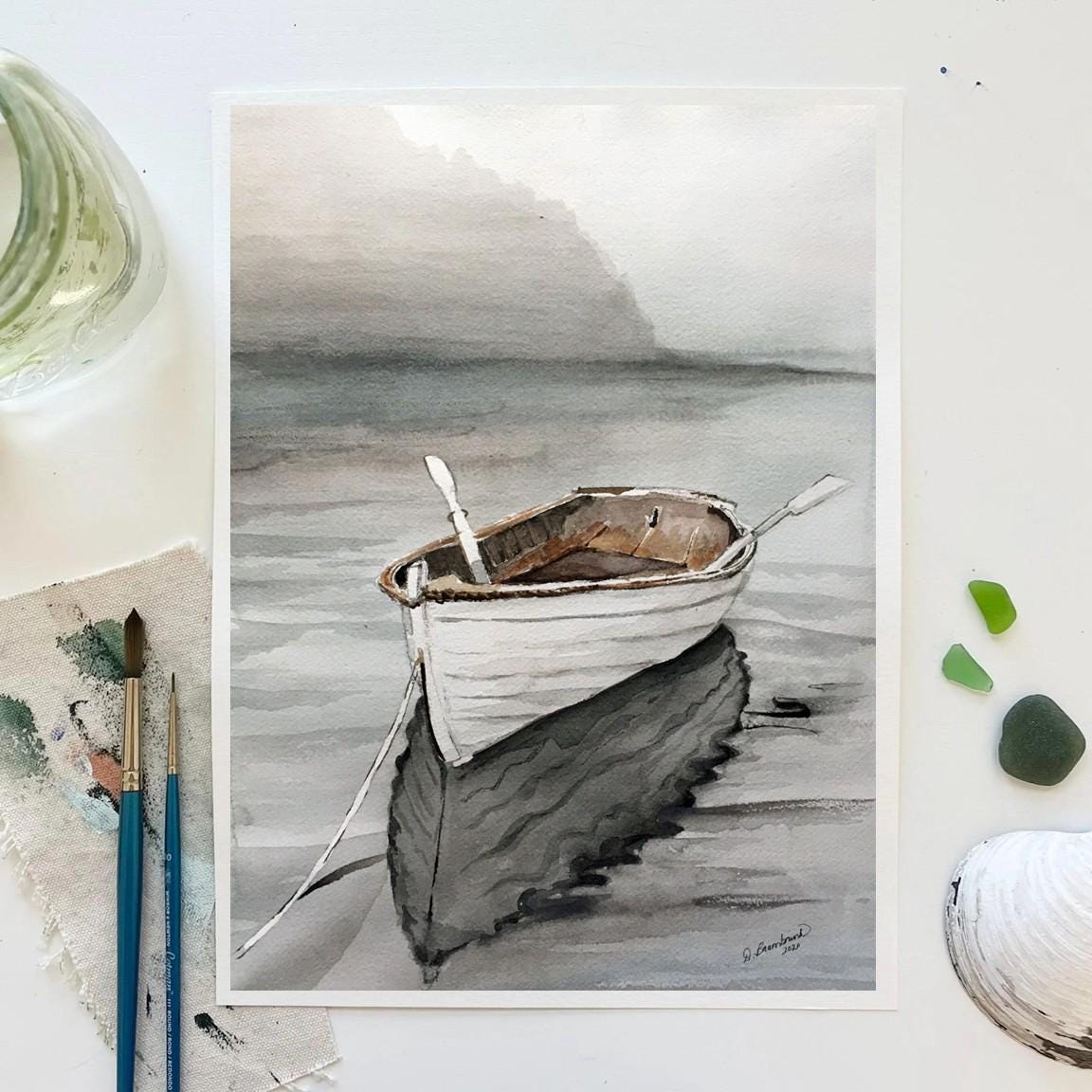 BOAT ROWROW 希少アナログレコード NATSUMEN RDVS-1 Row Boat Watercolor Giclee Print: Coastal Cottage Art Darcy