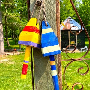 Vintage Nautical Buoys/Pair/Wooden Antique Lobster Buoys/Colorful Buoys/Beach Decor/Cabin Decor