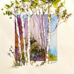 Watercolor Painting, Birch, Poplar, Aspen Trees, Modern Abstract Art, Prints, Darcy Brambrink