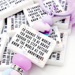 SET of 2, Inspirational Focal Pen Bead, To Change The World You Have To Be Brave Print Focal, Positive Saying Pen Bead, Coworker Pen Bead