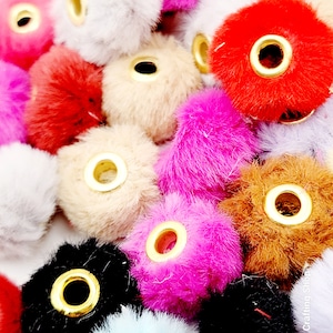 SET OF 10, Fuzzy Beads Spacer, Mixed Color Faux Fur Beads, Beads For Pen, PomPom Beads, Large Hole Spacer Beads, Furry Pen Beads