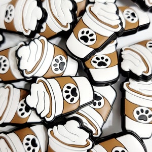 SET of 2, Paw Print Coffee Cup Focal Bead, Pet Craft Bead, Dog Silicone Focal Bead, Keychain Bead, Bulk Beads, Lanyard Beads, Pen Bead