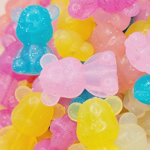 SET OF 2, Teddy Bear Focal Pen Bead, Glitter Jelly Bear Silicone Beads, Baby Shower Focal Bead, Bear Lover Gift Focals, DIY Keychain Beads