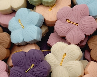 SET OF 2, Flower Beads, Silicone Flower Focal Beads, Silicone Beads, Floral Silicone Focal Bead, Flower Pen Beads, Keychain Wristlet Beads