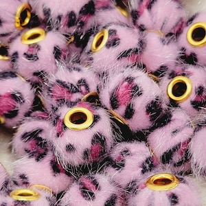 SET OF 5, Light Purple Leopard Print Plush Bead, Fur Large Hole Spacer Bead, Fuzzy Bead Spacer, Beads For Pen, Pom Pom Bead, Plush Pen Beads