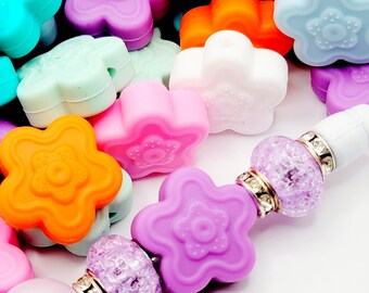 SET OF 4, Mini Flower Focal Pen Bead, Daisy Flower Silicone Bead, Floral Pen Beads, Keychain Beads, Lanyard Pen Beads, DIY Keychain Beads