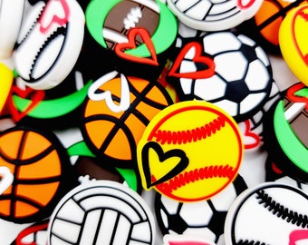 SET OF 2, Sports Silicone Focal Bead, Soccer Ball Bead, Football Bead, Basketball Wristlet Bead, Volleyball Charm Bead, Baseball Bead