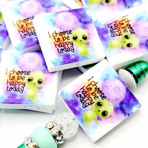 SET of 2, I Choose TO Be Happy Alien Focal Pen Bead, Be Happy Focal Beads, Keychain Focals, DIY Pen Crafts, Inspirational Focal Beads