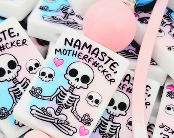 SET OF 2, Funny Pen Focal Beads, Namaste Motherfucker Skeleton Focal, Friend Focal Bead, Mental Health Pen Bead, Funny Meditation Yoga Focal