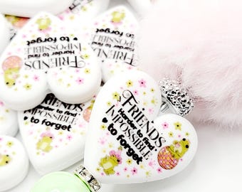SET of 2, Friends Harder to Find Impossible To Forget Frog Friendship Focal Pen Bead, Heart Focal Print Silicone Bead, DIY Pen Craft Bead