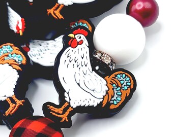 SET OF 2, Chicken Silicone Focal Bead, Farm Chicken Silicone Focal Pen Bead, Chicken Needle Topper Cover, Chicken Lover Beading Pen Supplies