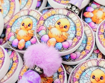 SET of 2, Easter Chick Focal Print Silicone Bead, Stained Glass Chick Pen Bead, Easter Focal Bead, Easter Pen Craft Beads, NEW & BIGGER