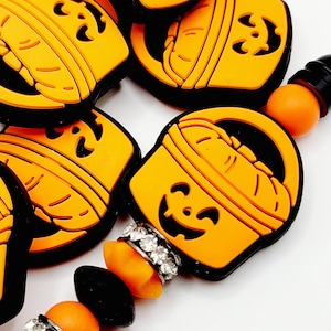 SET OF 2, Halloween Candy Bucket Focal, Halloween Focal Bead, Halloween Pumpkin Bucket Focal Pen Bead, Silicone Focal Bead, Keychain Beads