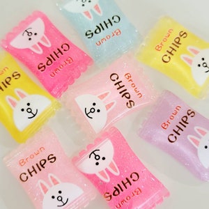 Bunny Snack Chip Cabochons, Kawaii Slime Charms, Cute Food Charms, Kawaii Bunny Cabochon, Kawaii Resin Potato Chip Bag Cabochons, SET OF 2