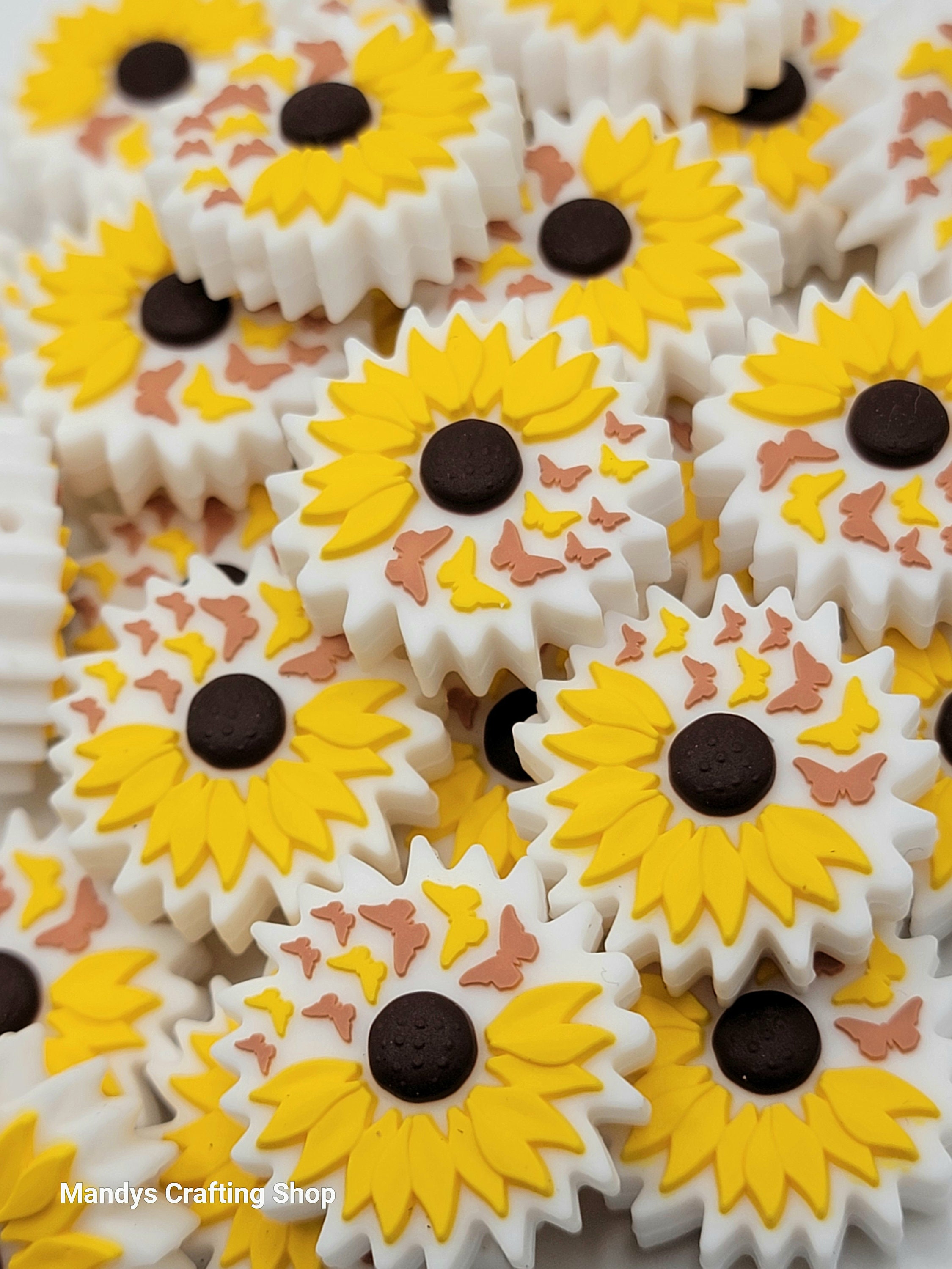 SET OF 2, Sunflower Silicone Focal Bead, Butterfly Silicone Bead