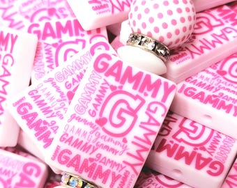 SET 1 or 2, Gammy Typography Focal Bead PINK, Nana Pen Bead, Family Focal Beads, Print Focal Beads, DIY Grandma Keychain Focal Bead
