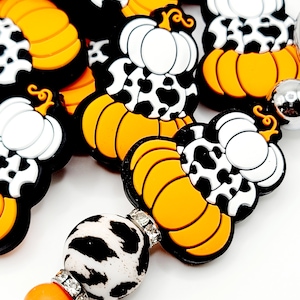 SET of 2, Stacked Leopard Pumpkin Focal Bead, Halloween Silicone Bead, Halloween Focal Bead, Shape Focal Pen Beads, Halloween DIY Craft Bead