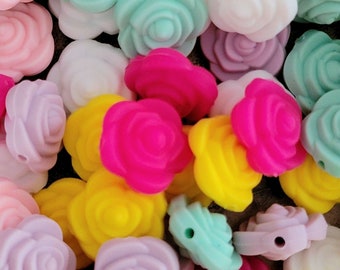 SET OF 4, Mini Rose Silicone Bead, Flower Focal Silicone Bead, Love Beads, Keychain Beads, DIY Crafts, Lanyard Beads, Beadable Pen Beads