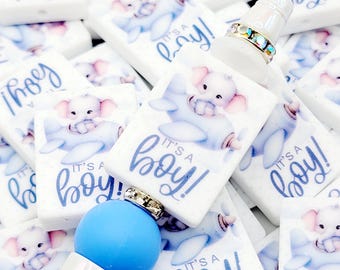 SET 1 or 2, Its A Boy Elephant Baby Pen Bead, Blue Baby Shower Focals, Baby Boy Silicone Pen Bead, New Mom Baby Focal Print Beads