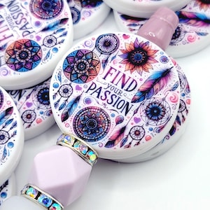 SET OF 2, Find Your Passion Focal Bead, Boho Print Focal Bead, Feather Dreamcatcher Pen Bead, Inspirational Focals Bead, Positive Pen Beads