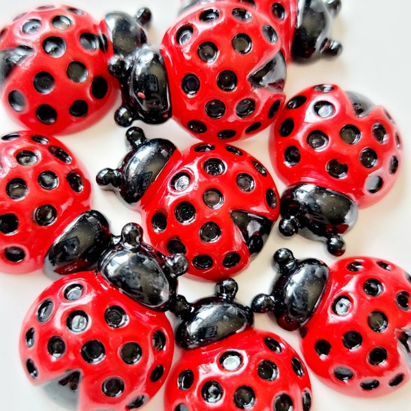 Lady Bug Flatback Cabochon, Ladybug Hair Bow Cabochon, Cute Ladybug Slime Charm, Lady Bug Resin Cabs, Cute Animal Resin Charm, SET OF 3