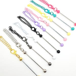 Mini Beadable Keychain Bar With Chain, DIY Bead Keychain, Metal Beaded Zipper Pull, Bead Bar Blanks, DIY Beadable Blanks, DIY Craft Pen Bars