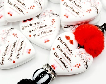 SET of 2, Friend Cardinal Heart Shape Focal Bead, Friend Are Forever Keychain Bead, Friend Pen Bead, Print Focal Bead, DIY Pen Craft Bead