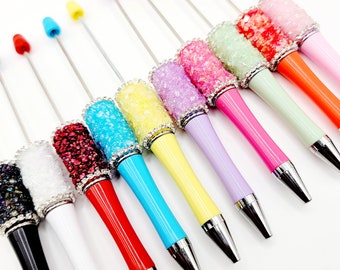DIY Beadable Pen, DIY Sugar Crystal Beadable Pens with Rhinestones, Glitter Beadable Pens, Bright Color Beadable Pen, Plastic Pen For Beads