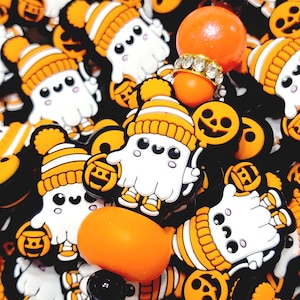 SET of 2, Halloween Ghost With Balloon Focal Bead, Halloween Focal Silicone Bead, Shape Focal Pen Beads, Halloween DIY Craft Beads